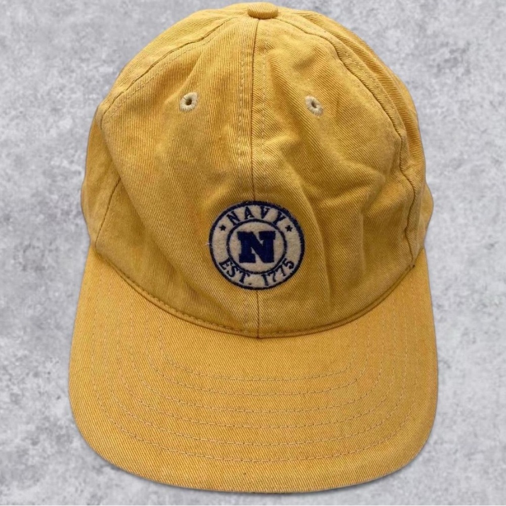 Vintage Yellow Navy EST. 1775 Dad Hat Atlas Headwear USA Strapback Cap